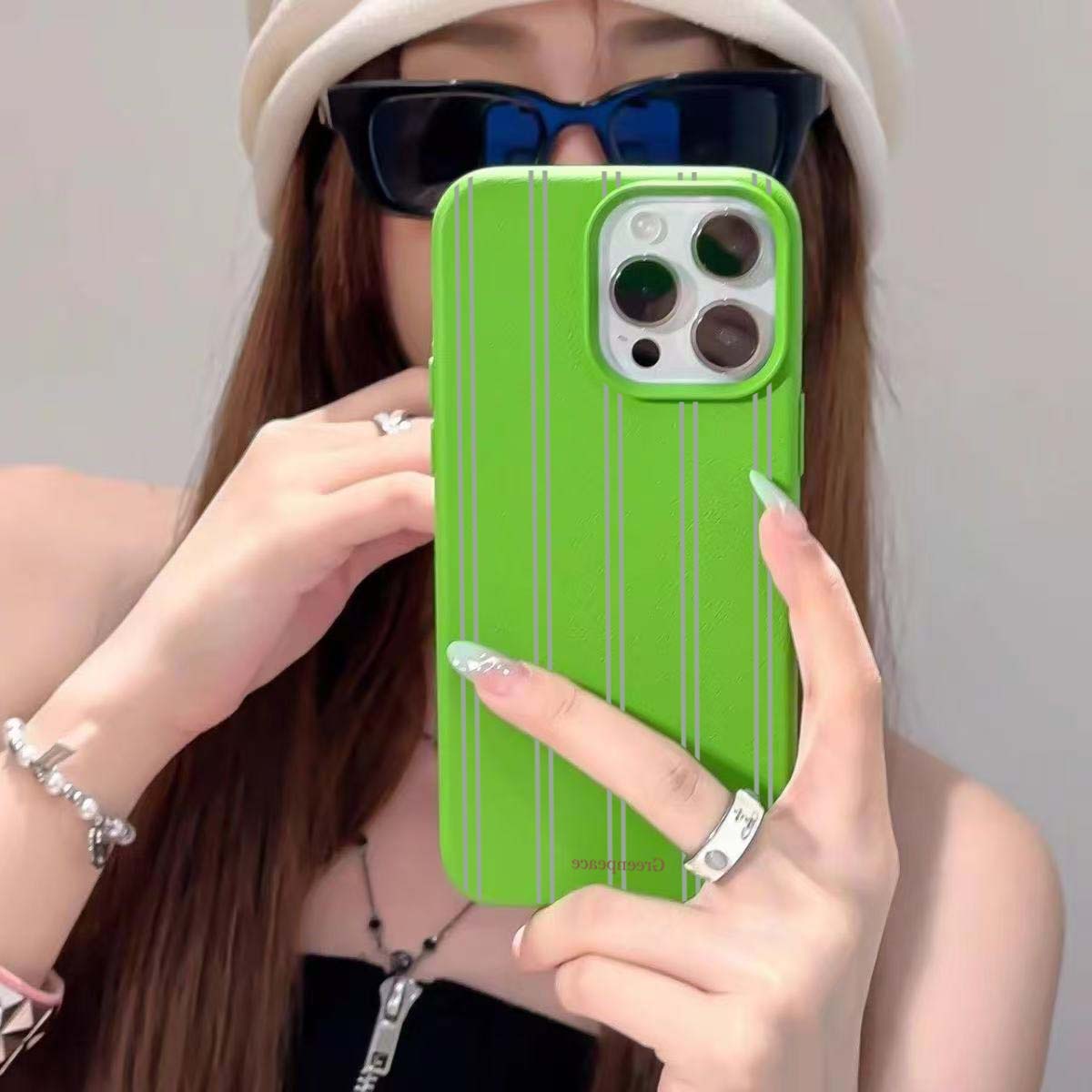 

Чехол для телефона с узором личи и зеленой полосой для iPhone 17 16 15 14 13 12 11 Pro Max XS X XR 16 Plus 16e Ударопрочный силиконовый чехол iPhone XS Max