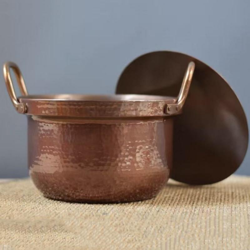 Handcrafted Copper Pot,Hot Pot Cooking Utensil for Boiling,Simmering and Pasta Stewing,With lid 16.5 cm Handheld Portable Pots