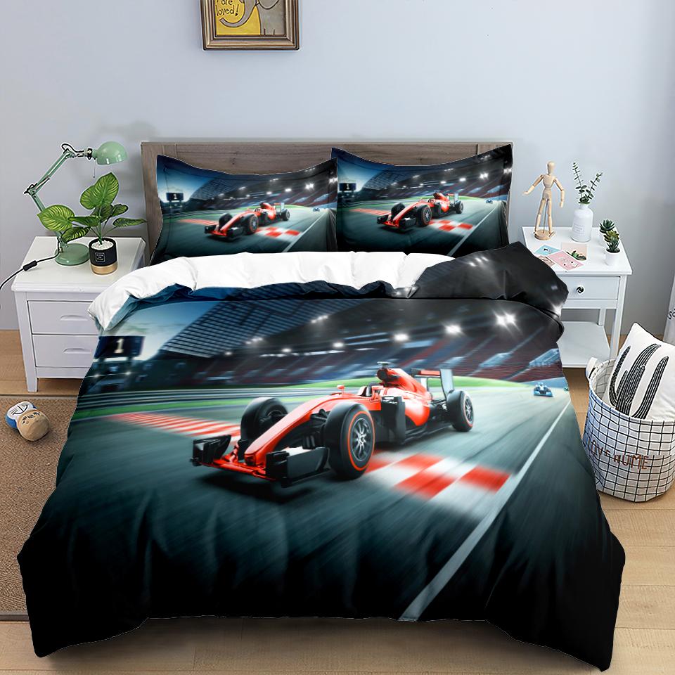 3D Car King Queen Duvet Cover Vintage Lightweight Train Bedding Set For Teens Adult Racing Supercar 2/3pcs Polyester Quilt Cover