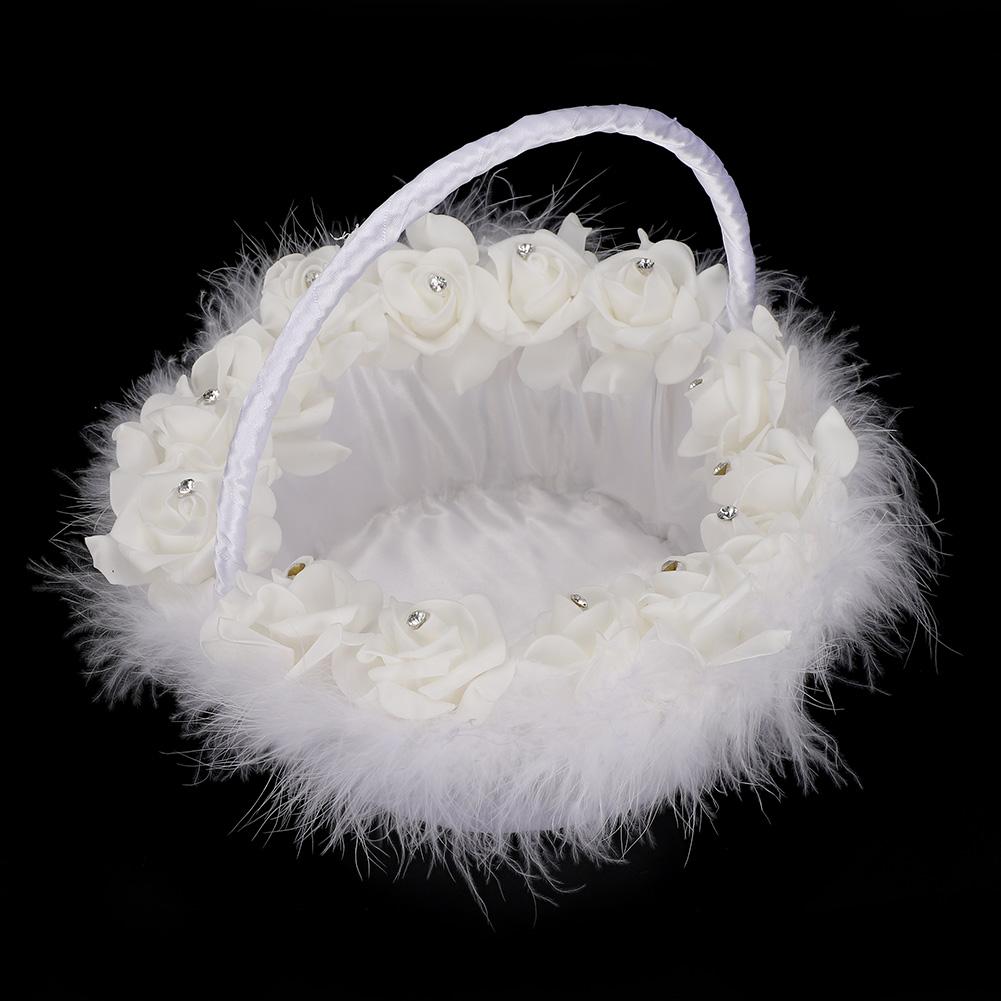 Panier à Fleurs Léger et Élégant pour Mariage de Fille avec Panier à Bonbons Décoré de Satin Blanc