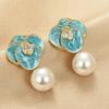 Pinkdudu  Resin Bead  Zinc Alloy Earrings Flower Drip Glaze Trendy Stud Earrings Women Jewelry PD2275
