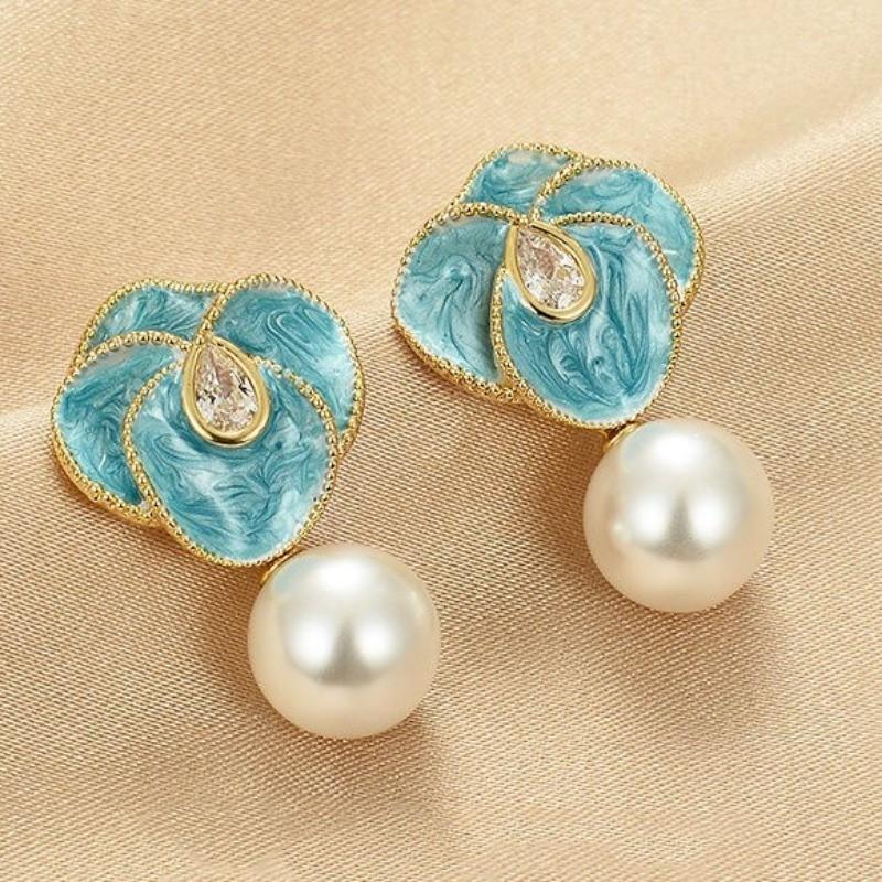 Pinkdudu  Resin Bead  Zinc Alloy Earrings Flower Drip Glaze Trendy Stud Earrings Women Jewelry PD2275