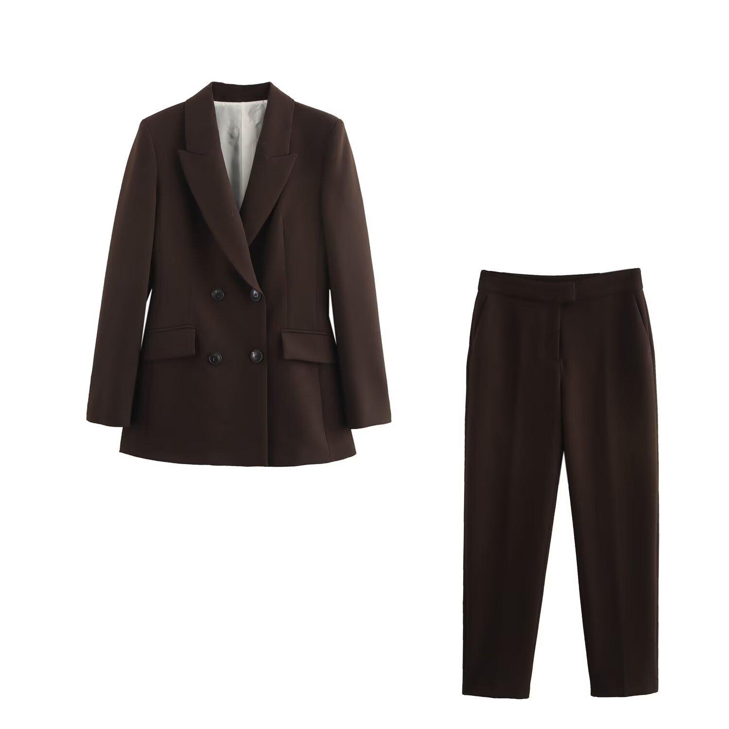 

Spring 2025 Women s Double-Breasted Suit Jacket & High-Waisted Slim-Fit Pants Set S