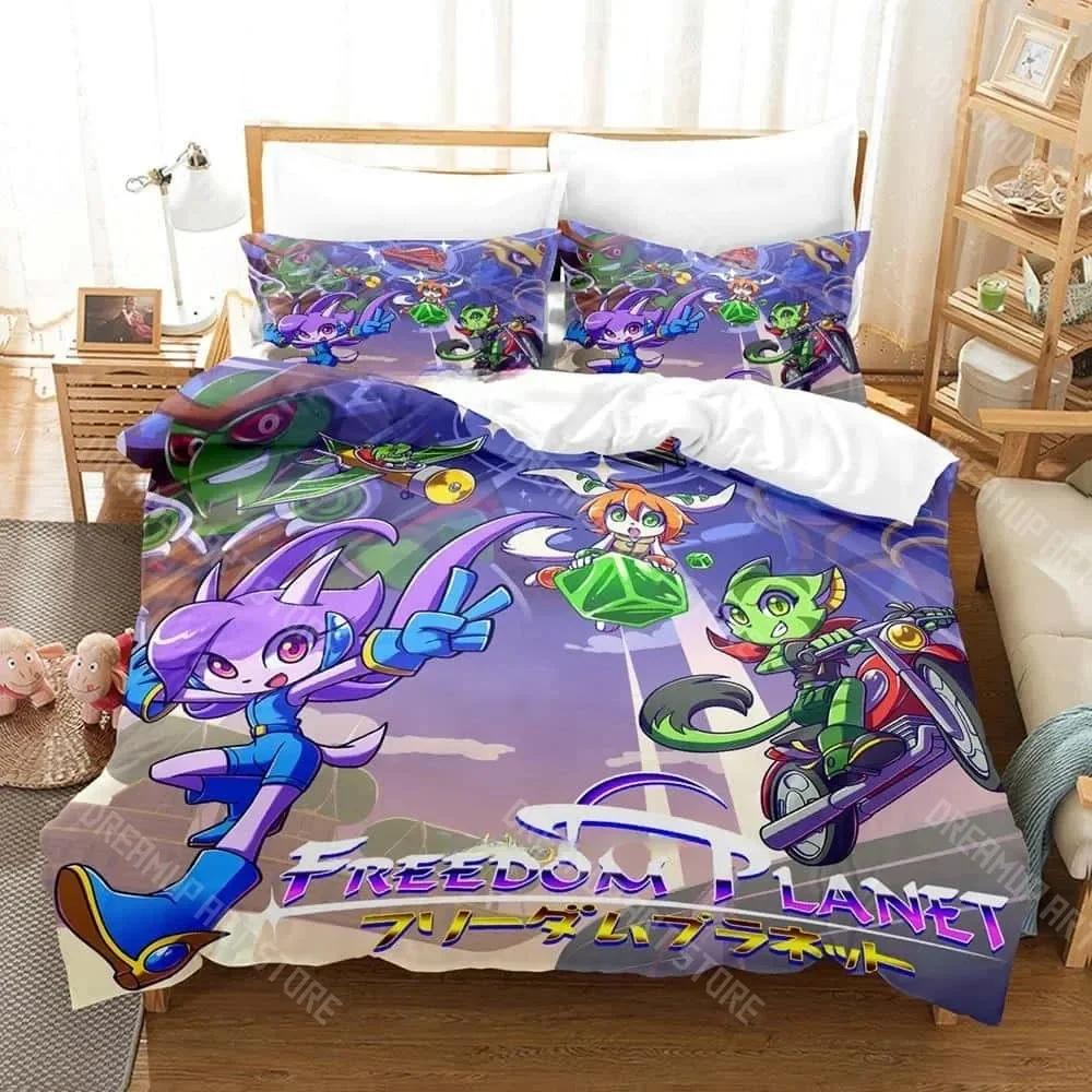 

3D Print Freedom Planet Bedding Set Duvet Cover Comforter Bed Set Quilt Cover Pillowcase King Queen Twin Size Boys Girls Adult EU Single 90x200cm