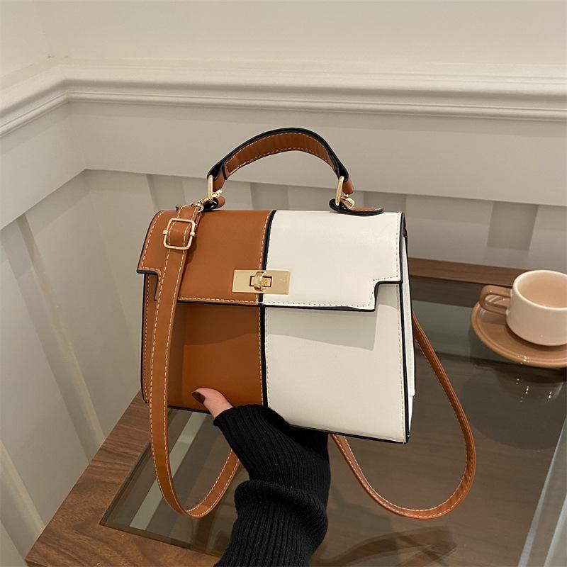 2025 New Color-Block Shoulder Bag Commuter Handbag  Premium Metal Lock Crossbody
