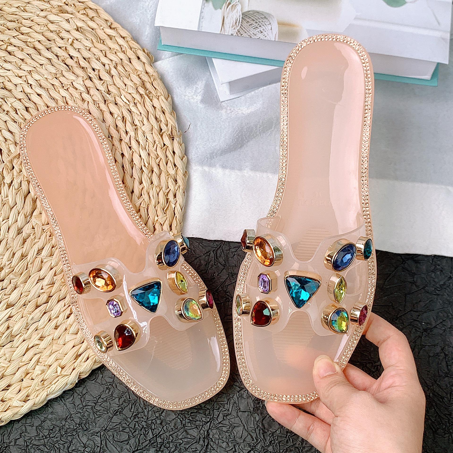 

Женские тапочки весна и лето новые конфетные цвета бриллиантовые кристаллы на плоской подошве мягкие и модные уличные тапочки 42