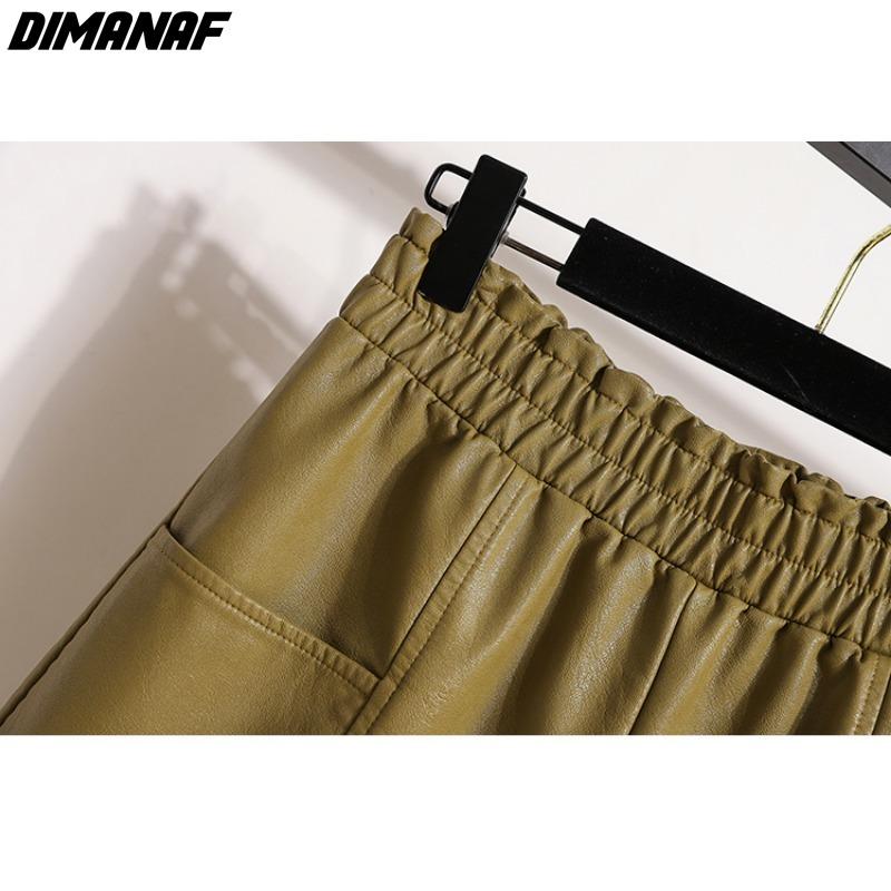DIMANAF 2023 Plus Größe Herbst Winter Shorts Frauen Neue Schwarz PU Leder Casual Lose Breite Bein Hosen Kurze Hosen