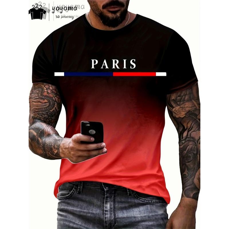 Summer Gradient Print T Shirt Men Fashion Graphic T Shirts 3D Print Men's Clothing Round Neck T-shirts for Men Street Rock Tops