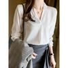 Fashion Style Spring and Autumn Work Clothing Ol Business Wear V-neck Slimming Pure Color All-Matching Fashion Long Sleeve Shirt Top Women