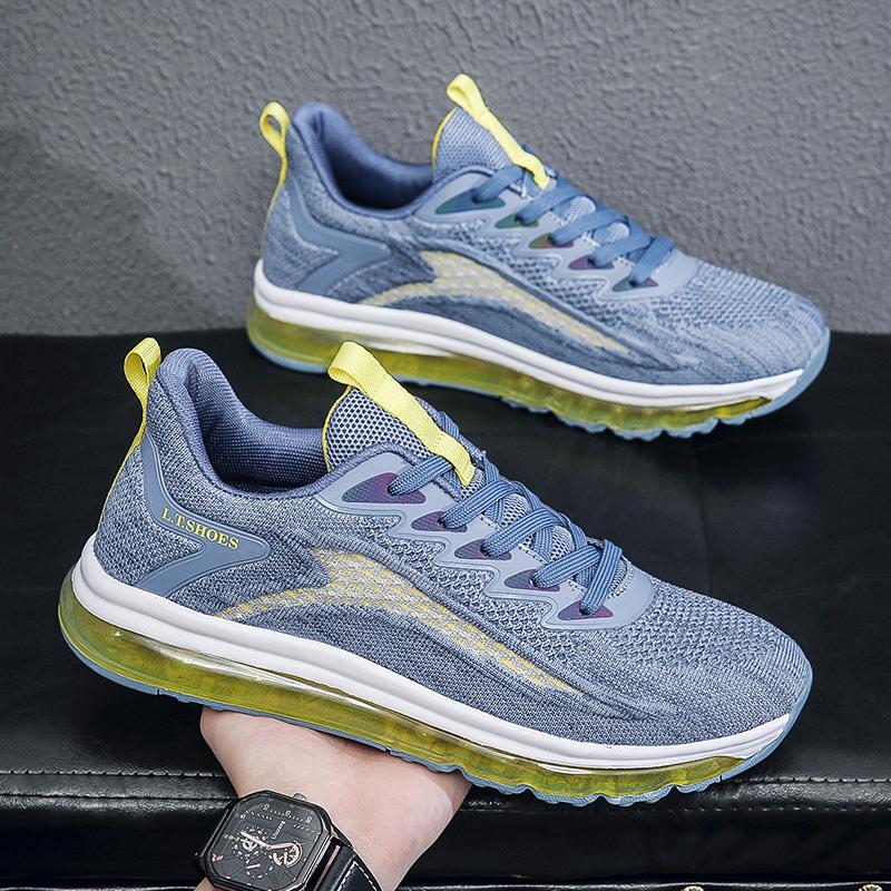 Men's shoes Men's flexible sports casual mesh flying woven shoes lace-up fashion shoes full air cushion stability running shoes