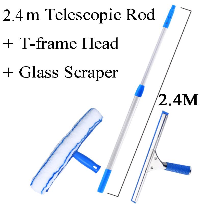 Glass Cleaner Multifunctional Durable Retractable Long Handle Microfiber Double-Sided Wiper Household Cleaning Tool Accessories