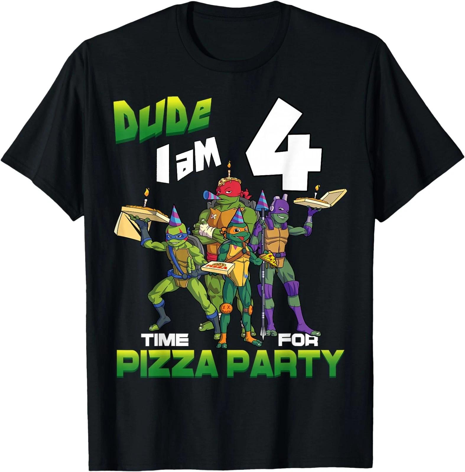 Dude I am 4 Years Old Turtles Pizza Birthday Party T-Shirt 3XL