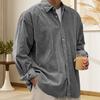 Camicia da uomo con bavero a maniche lunghe monopetto, colore solido, vestibilità larga, texture a coste, camicia casual capospalla per uso quotidiano