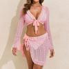 Women's Two-Piece Fashionable Sexy Bikini Set With Lace Long-Sleeve Cardigan,