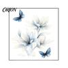 Translucent Floral Stickers for Windows Ink-Washed Blue Wall with Butterflies, Delicate Lily Peel And Stick Durable Outdoor Balcony Decals Living Room