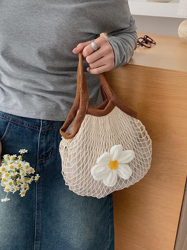 Cotton Knit Tote Bag For Travel And Casual Use With Large Capacity For Women
