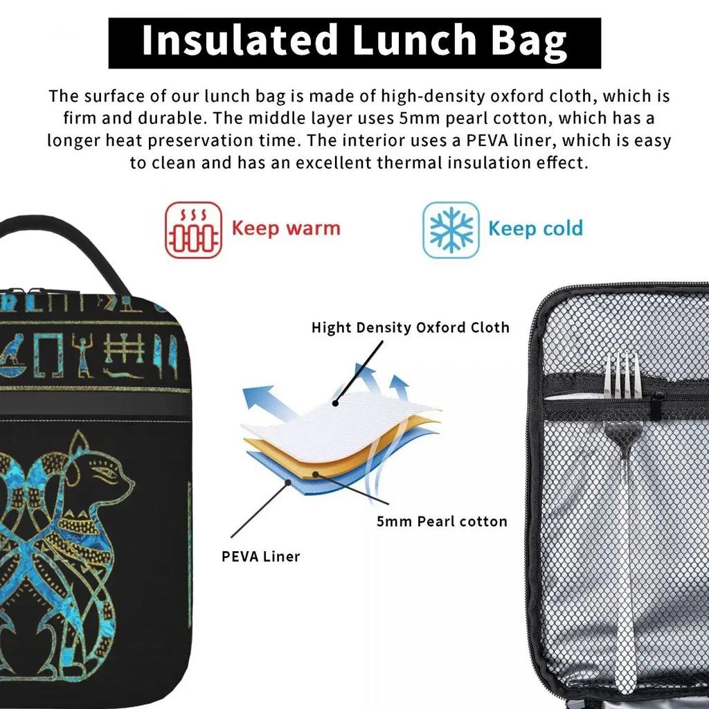 Egyptian Cats Insulated Lunch Bag Ancient Egypt Lunch Container Portable Thermal Cooler Lunch Box School