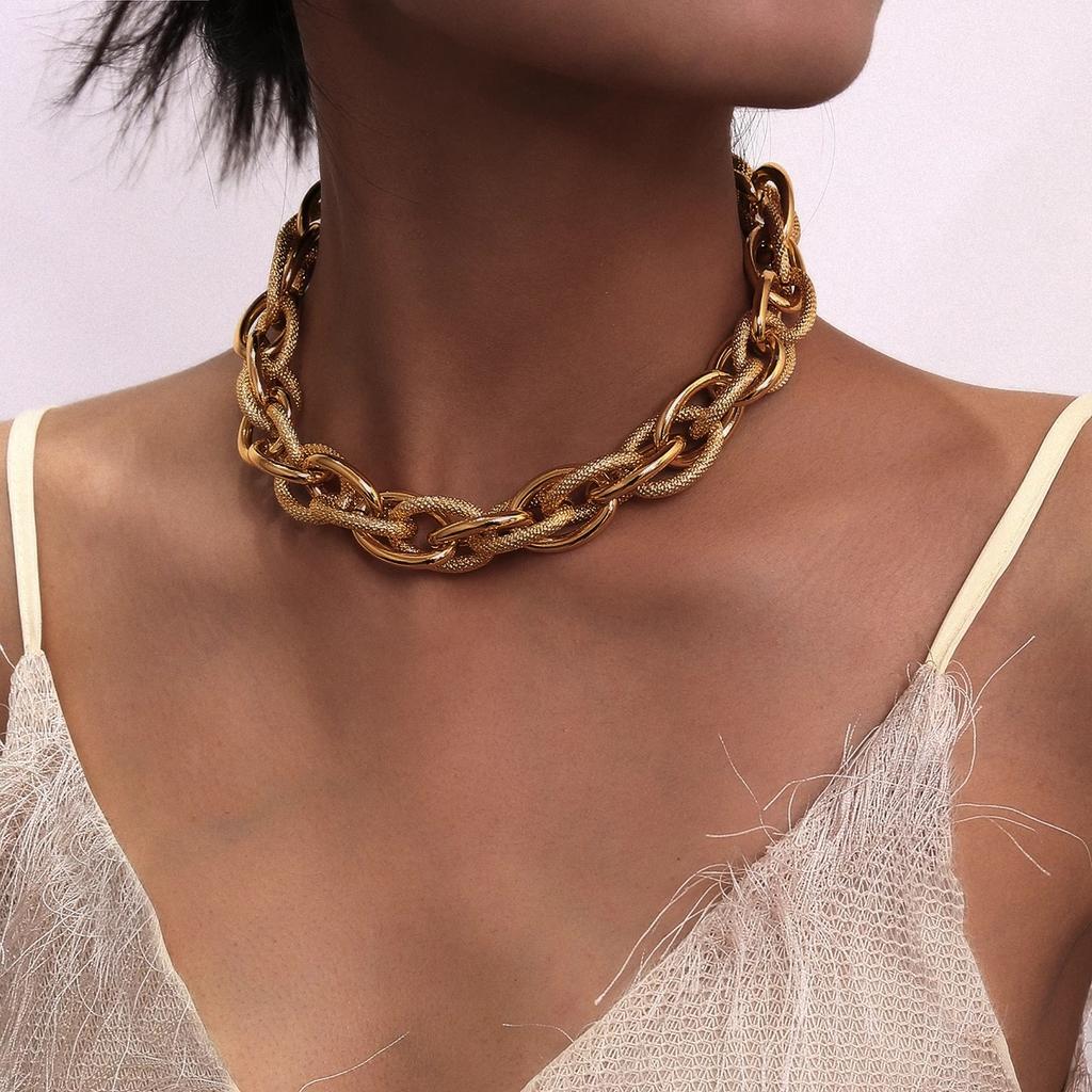Punk Miami Cuban Choker Necklace Collar Statement Hip Hop Big Chunky Aluminum Gold Color Thick Chain Necklace Women Zircon