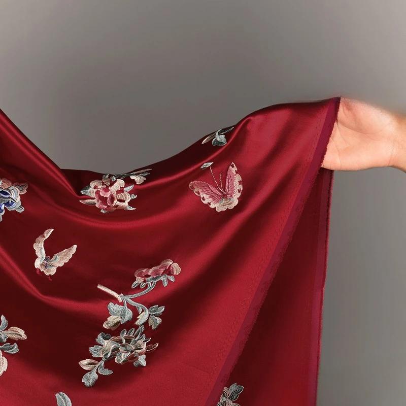 Embroidery Acetic Acid Silk Fabric Jacquard Cheongsam Dress Clothing Designer Wholesale Cloth Diy Sewina By Half Meters Material