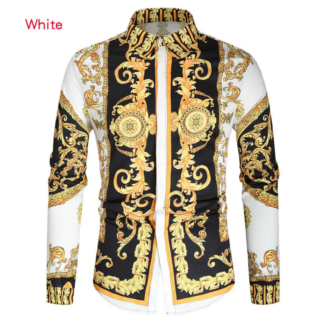 Chemise à Manches Longues Imprimé Baroque de Luxe, Essentiel Mode Élégant