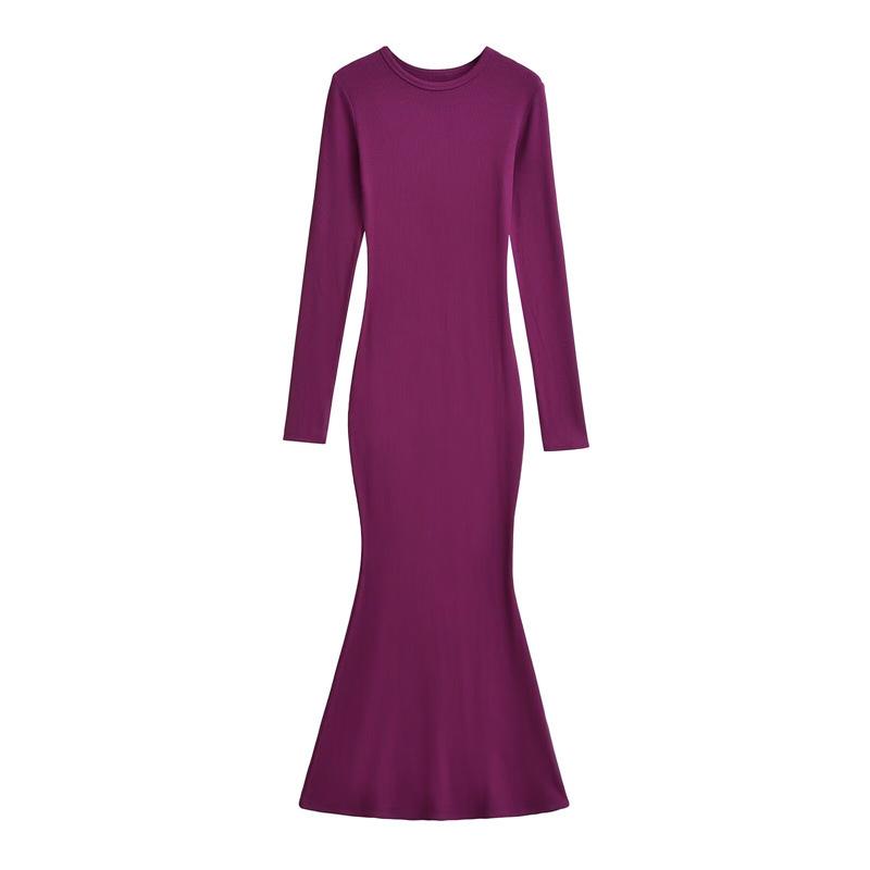 American Style Mermaid Dress: Round Neck Fleece, Long Sleeve, Slim Fit, Sexy Hip-Hugging Design for Women