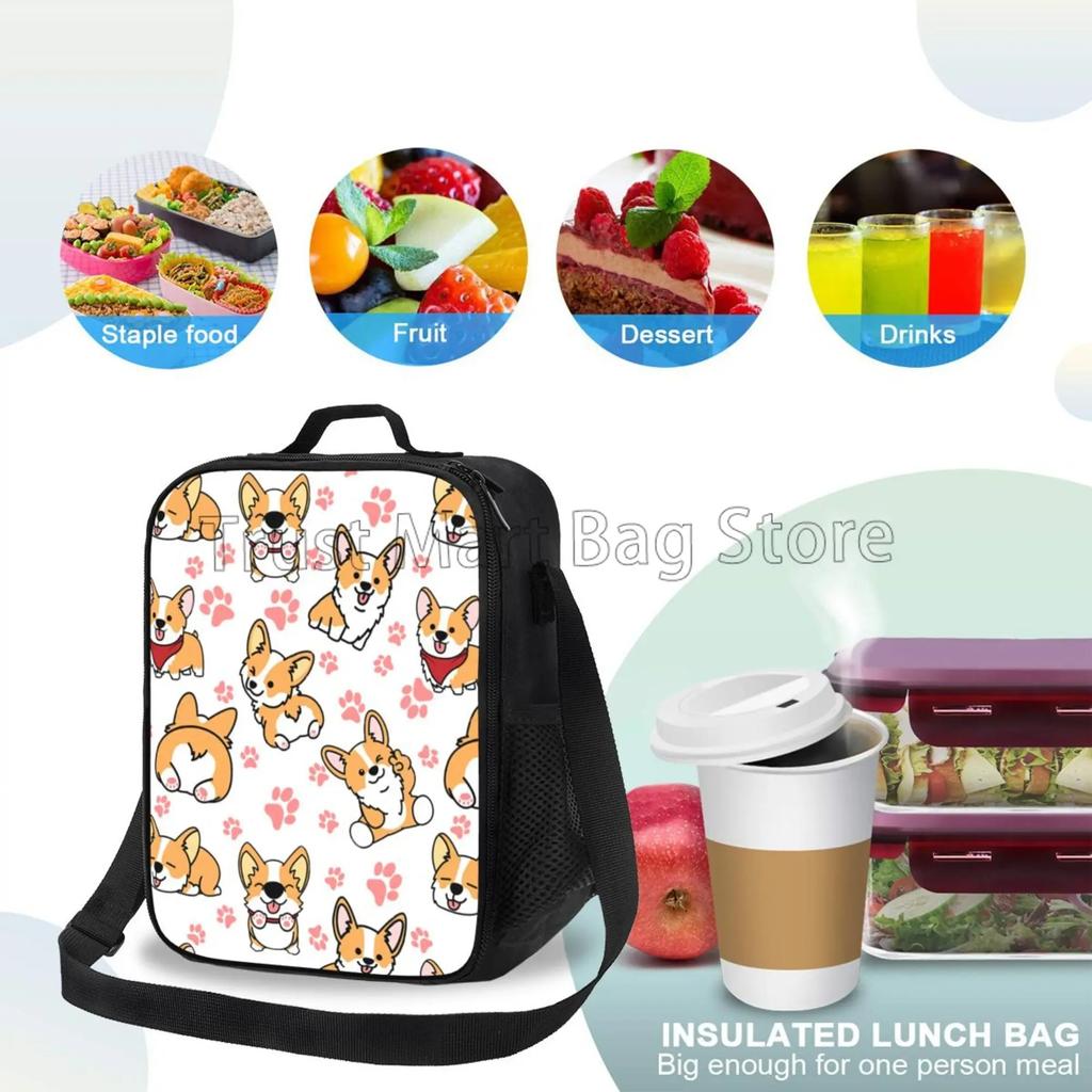 Tierische Corgi Lunchbox für Kinder Mädchen Jungen Niedlicher Hund Isolierte Lunchtasche Kühler Bento Tragetaschen mit Verstellbarem Schultergurt