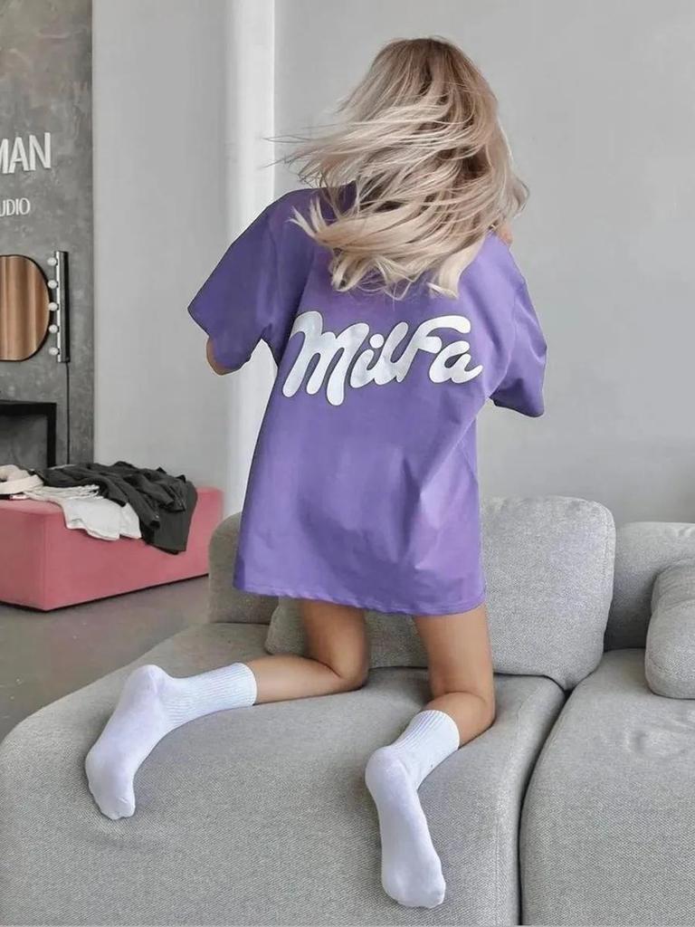 Dopamine Retro-Style Loose Fit Cotton T-Shirt with American and European Print