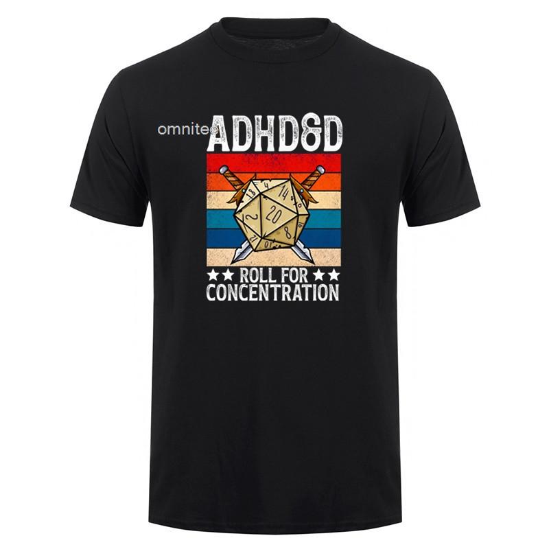ADHDD Roll for Concentration Tshirt Unisex Funny Gamer Dungeons DM RPG Dice Dragon T Shirts Summer Streetwear Gifts HJ051