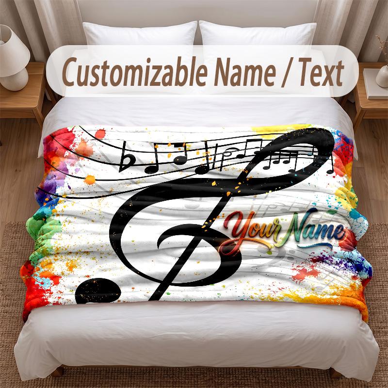 Music General Theme Soft Blanket Personalized Custom Name Text Print Warm Blanket Home Sofa Bedroom Decor