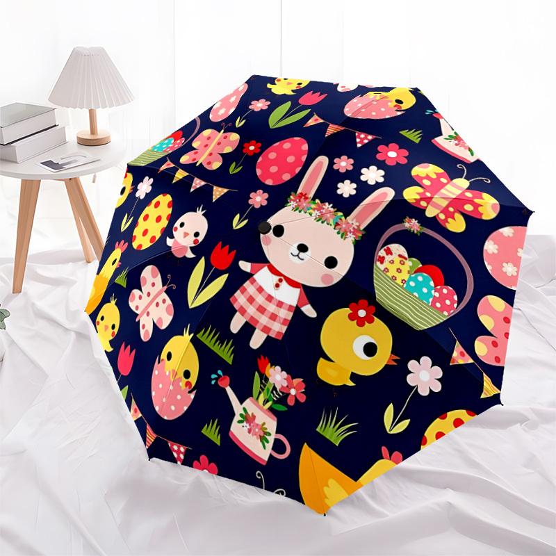 1pc Easter Eggs, Bunny Automatic Opening and Closing Folding Umbrella with 8 Iron Ribs - Portable, Foldable for Travel Yy251124108