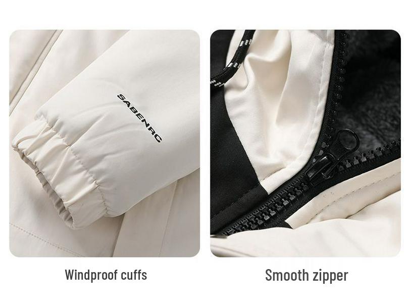 Men's Windproof Fleece-Lined Hooded Jacket: Warm, Thick Cotton Coat for Winter and Outdoor Activities