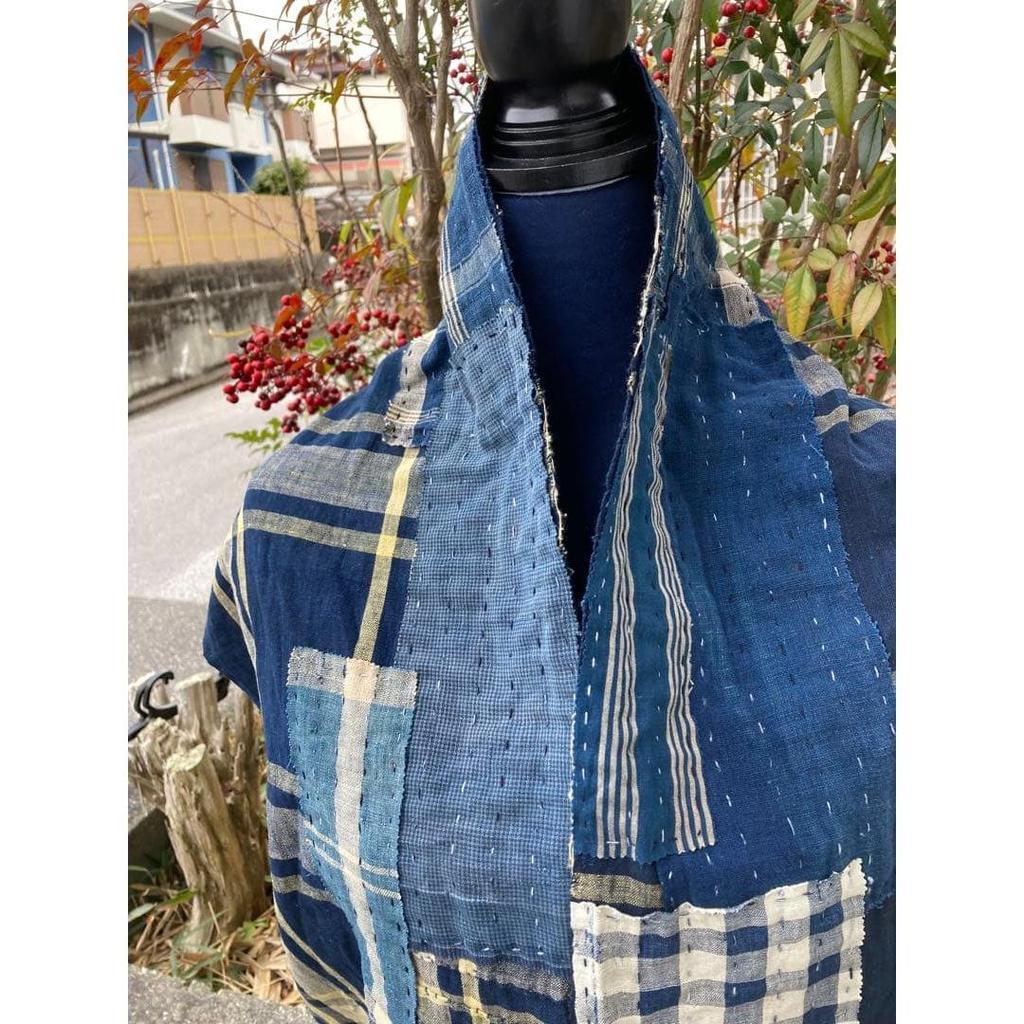 Used B38 Boro Stole Indigo Dye Patchwork Sewing Sashiko Old Fabric Remake