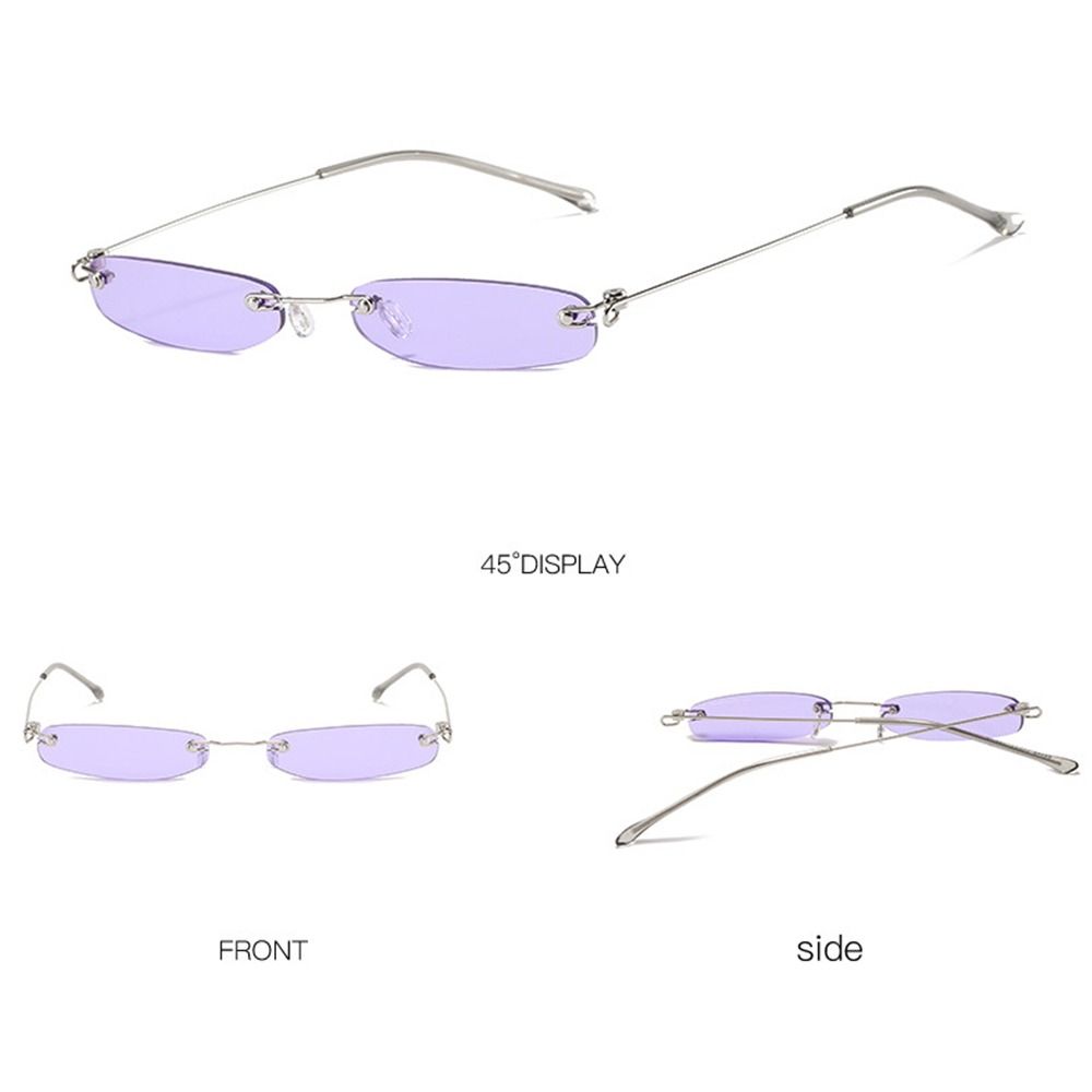 Clear Colored Lens Small Sun Glasses Rimless Eyeglasses Rectangle Sunglasses  for Women & Men