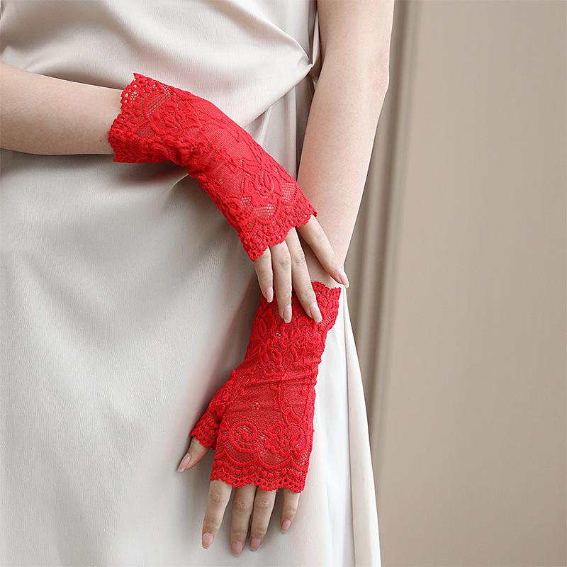 Women's Fingerless Lace Gloves - Short Sailor Style, UV Sun Protection, Scar Cover, Sexy Driving & Dance Accessory