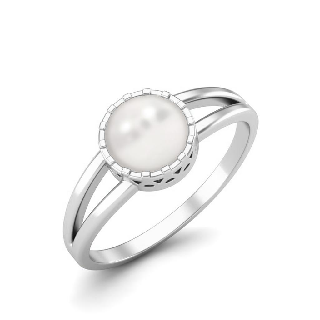 0.75 Cts Round Shape Pearl Solitaire 925 Sterling Silver Split Shank Wedding Women Rings