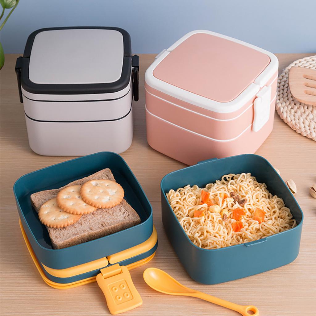 Double-Layer Draagbare Lunchbox Magnetron Verwarming Bento Box Plastic Voedsel Opbergdoos Container Kids Kantoormedewerker