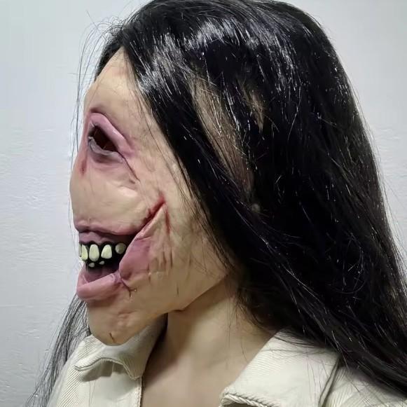 Free Labeling and Quality Inspection, Film and Television Costume Props, Open-mouth Female Mask, Long-haired Female Ghost