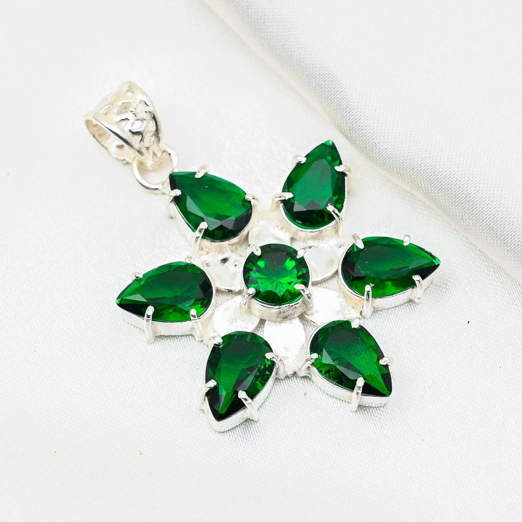 Chrom Diopside Handgefertigter Edelstein Anhänger, 925 Sterling Silber Anhänger, Einzigartiger Design Schmuck Anhänger