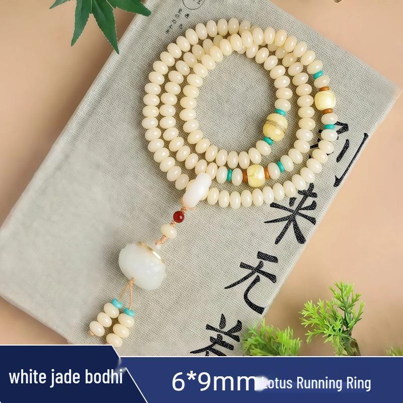 Zen Style Bodhi Root Bracelet with Lotus Pendant for Women, 108 Pink Beads