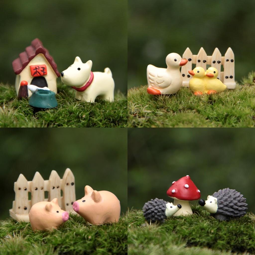 Harz Hunde Schwein Ente Igel Haus Miniatur Set Mit Cartoon Stil Für Hausdekoration Und Geschenk