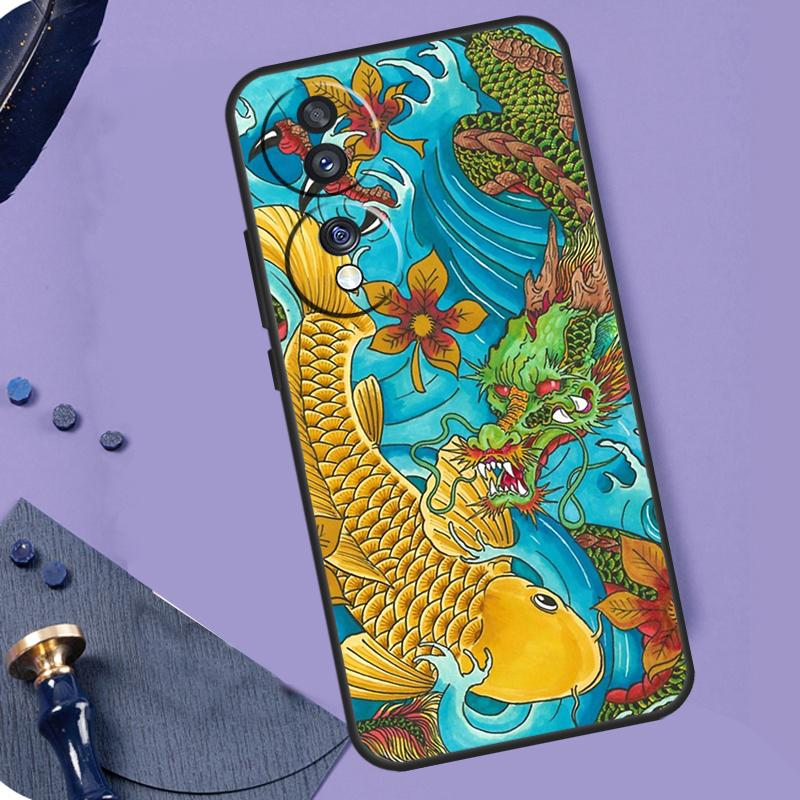 Tattoo Japanese Koi Dragon Wave For Honor X8a X9a X6a X7a X6 X7 X8 X9 X8b X9b Honor Magic 6 Pro 50 70 90 Magic 5 Lite Case
