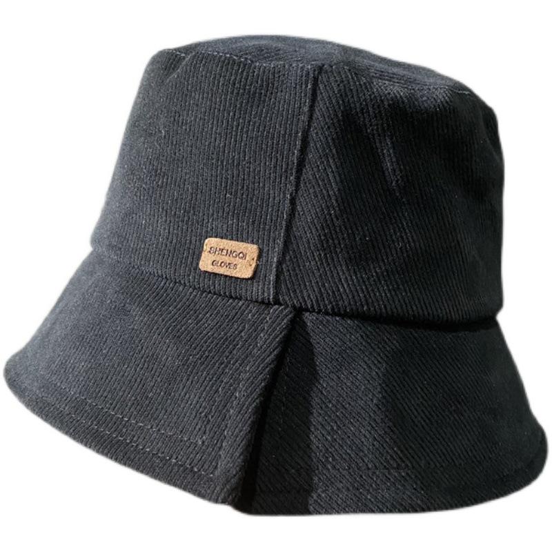 New Corduroy Bucket Hat Women's Autumn and Winter Straight Basin Hat Showing Small Face Split Bell Bucket Hat Tide