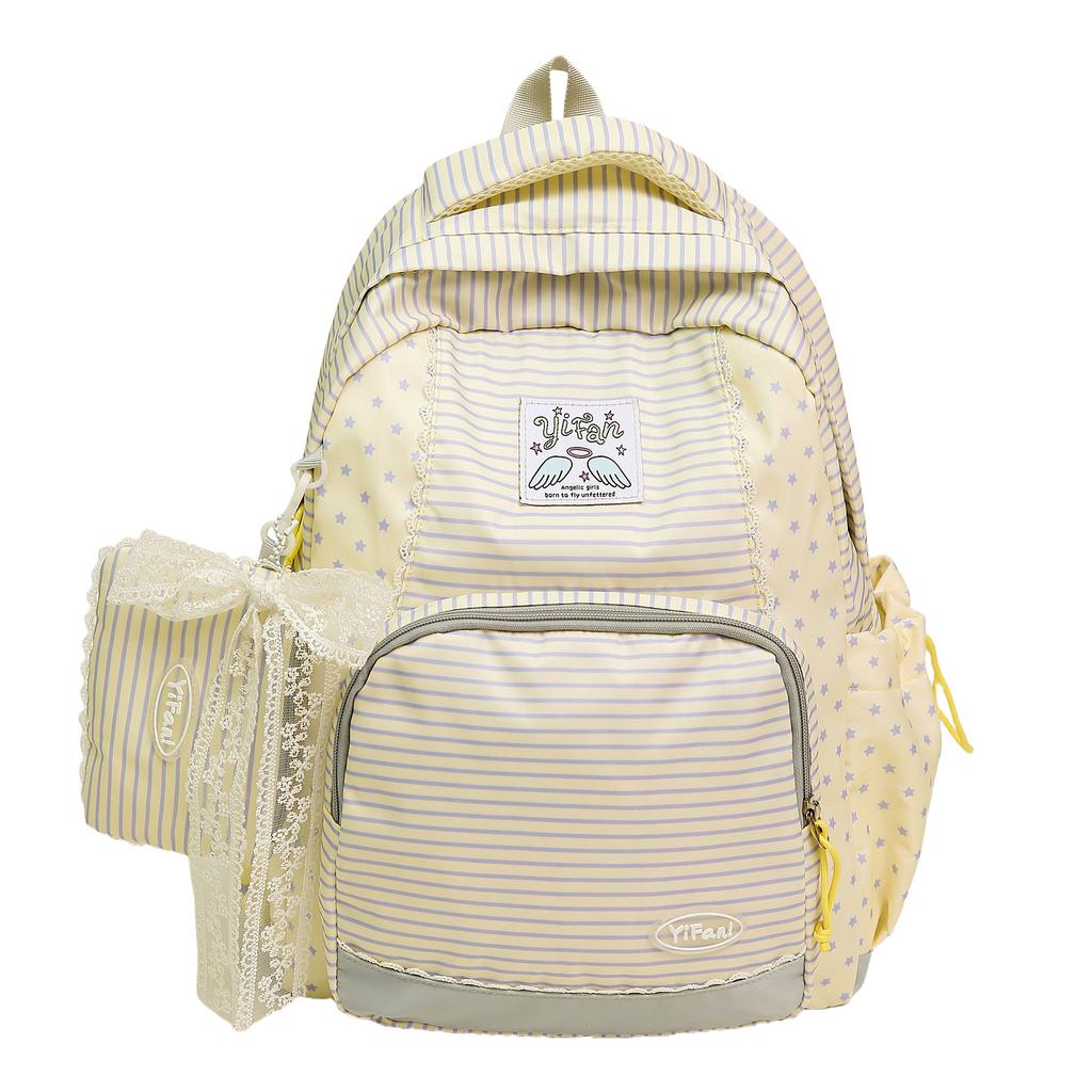 Schoolbag New Japanese and Korean Striped Polka Dot Casual Backpack Women's Large Capacity Student School Bag Lightweight Versatile Backpack