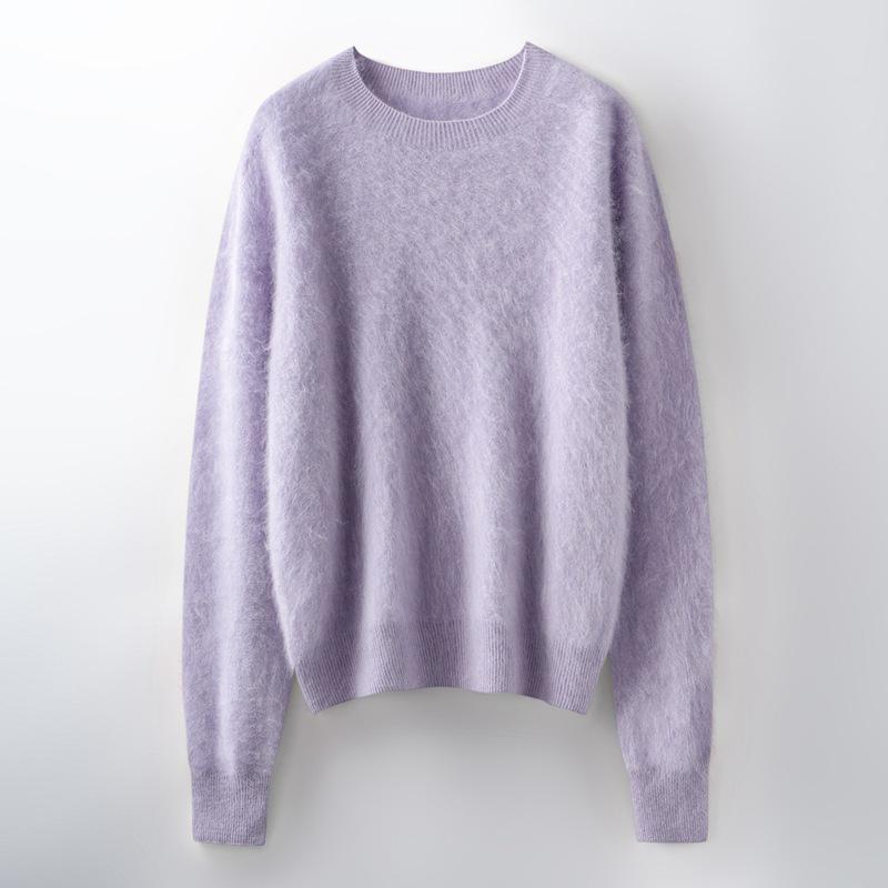 2025 Autumn/Winter Women's Seamless Knit Wool Sweater - Round Neck, Loose Fit, Plus Size, Long Sleeve Top