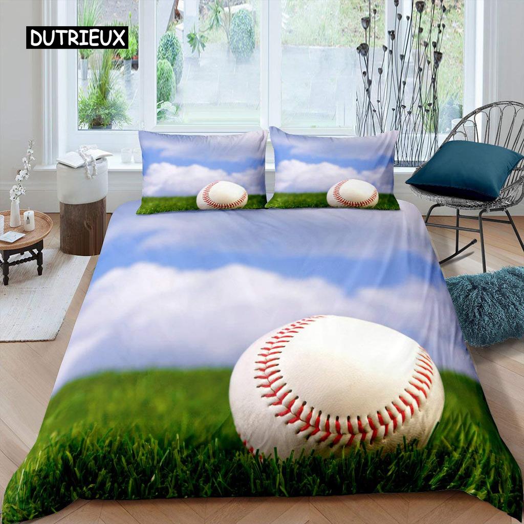 Baseball Duvet Cover Polyester Ball Pattern Sports Theme Player Twin Bedding Set for Teen Baseball Lovers Queen King Quilt Cover