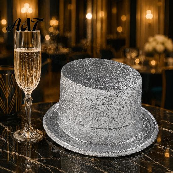 Decorative Props for Holiday Displays Shiny Top Hats, Glitter Hat Adult Kids, Colorful Magician Hat, Victorian Dress Up Christmas Stylish Wide