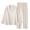 Reine Baumwolle und Leinen Revers Pyjama-Set Herren Vier-Jahreszeiten Dünn Langarm Hose Baumwolle Doppellagige Gaze Papa Loungewear