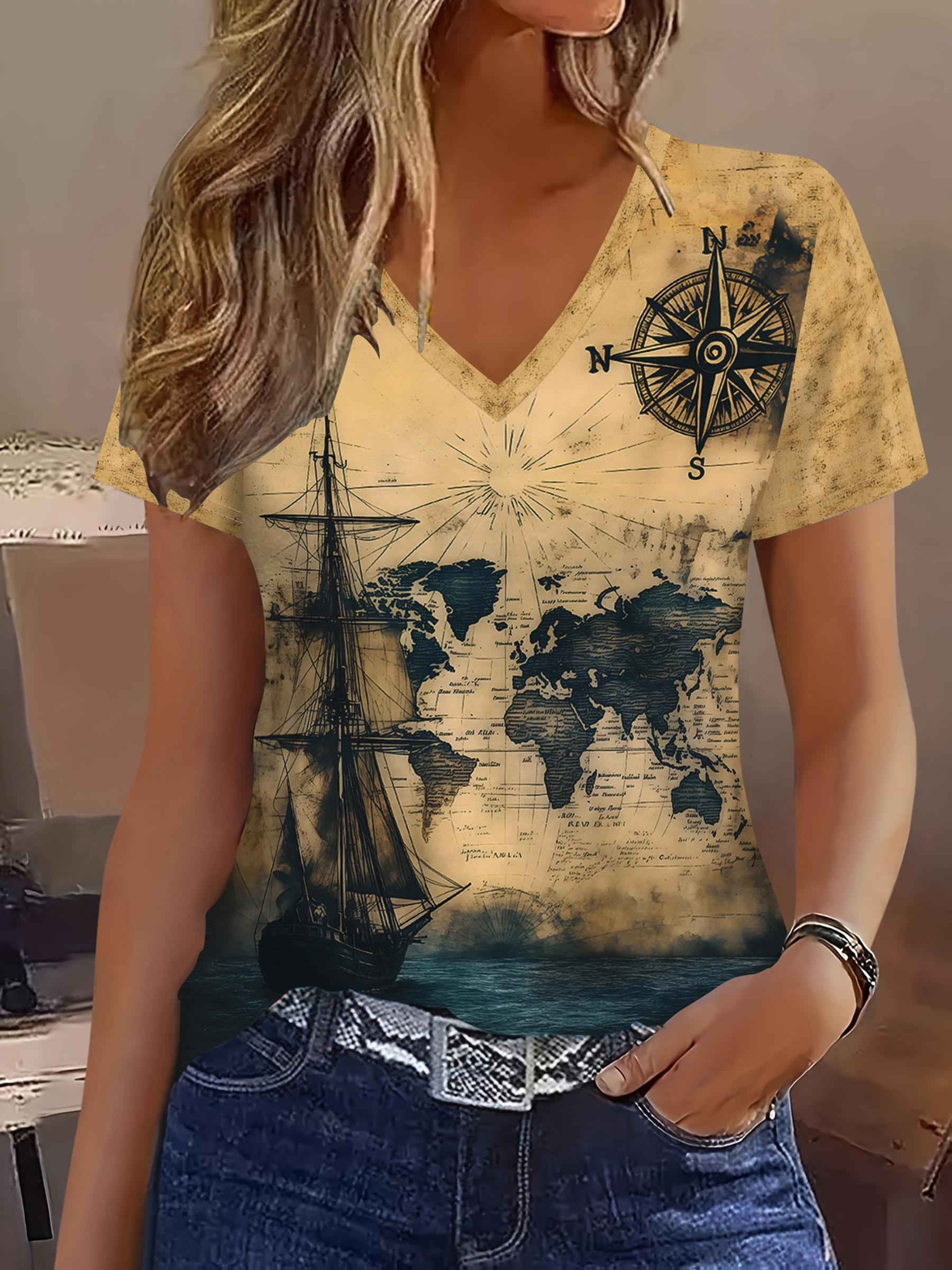 Women s Sailing Compass Gradient Tie Dye V-Neck Top S