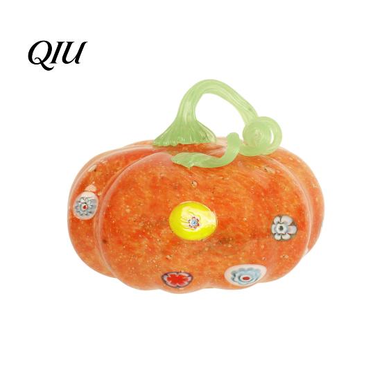 Fall Season Decoration Mini Hand Blown Glass Pumpkin Ornament, Collectible Thanksgiving Halloween Transparent Figurine Faux Crystal Hanging for Fall,
