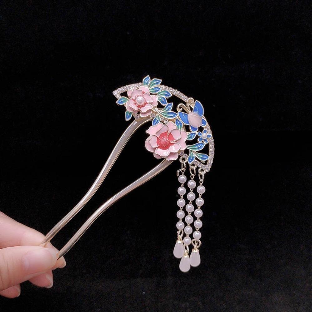 Luxury U Shape Butterfly Flower Tassel Hairsticks for Women New Chinese Style Fashion Hairpin Hair Clasp Hanfu Hair Accessories